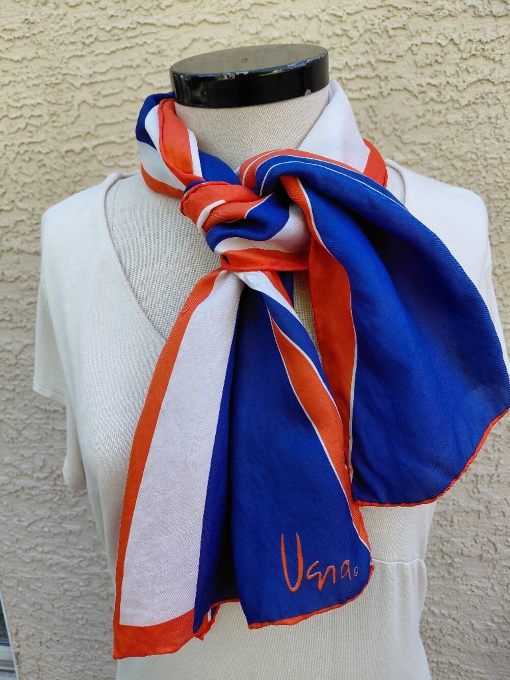 Vera Neumann Orange Blue and White Rectangle Scarf
